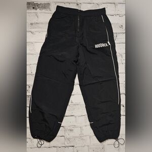 Hoodrich Nylon Track Pants L Black Logo Joggers Streetwear Windbreaker